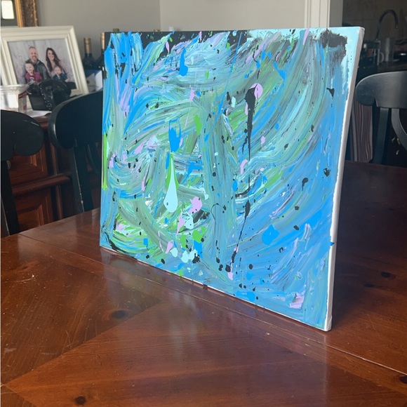 Dynamic Blue and Green Abstract Painting - Picture 2 of 3